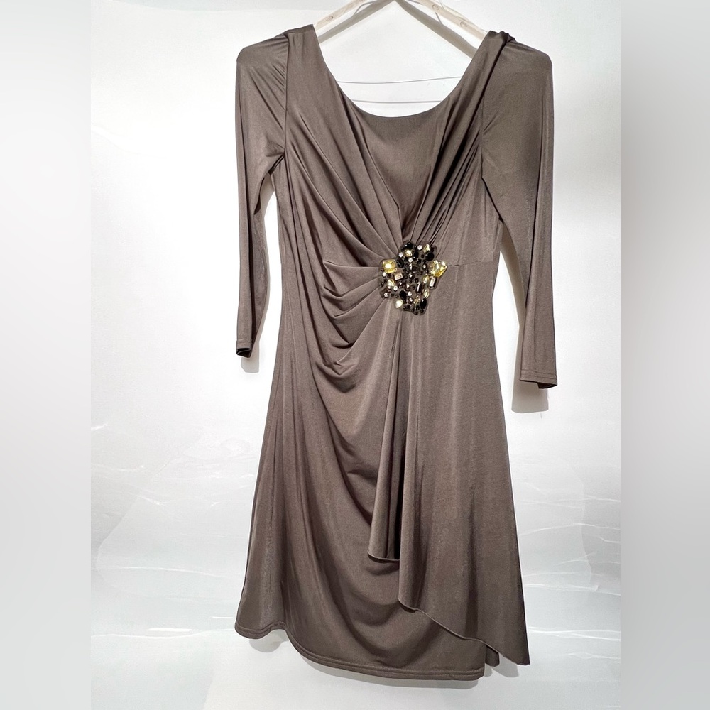 Boston Proper Jeweled Evening Dress Taupe Size 8